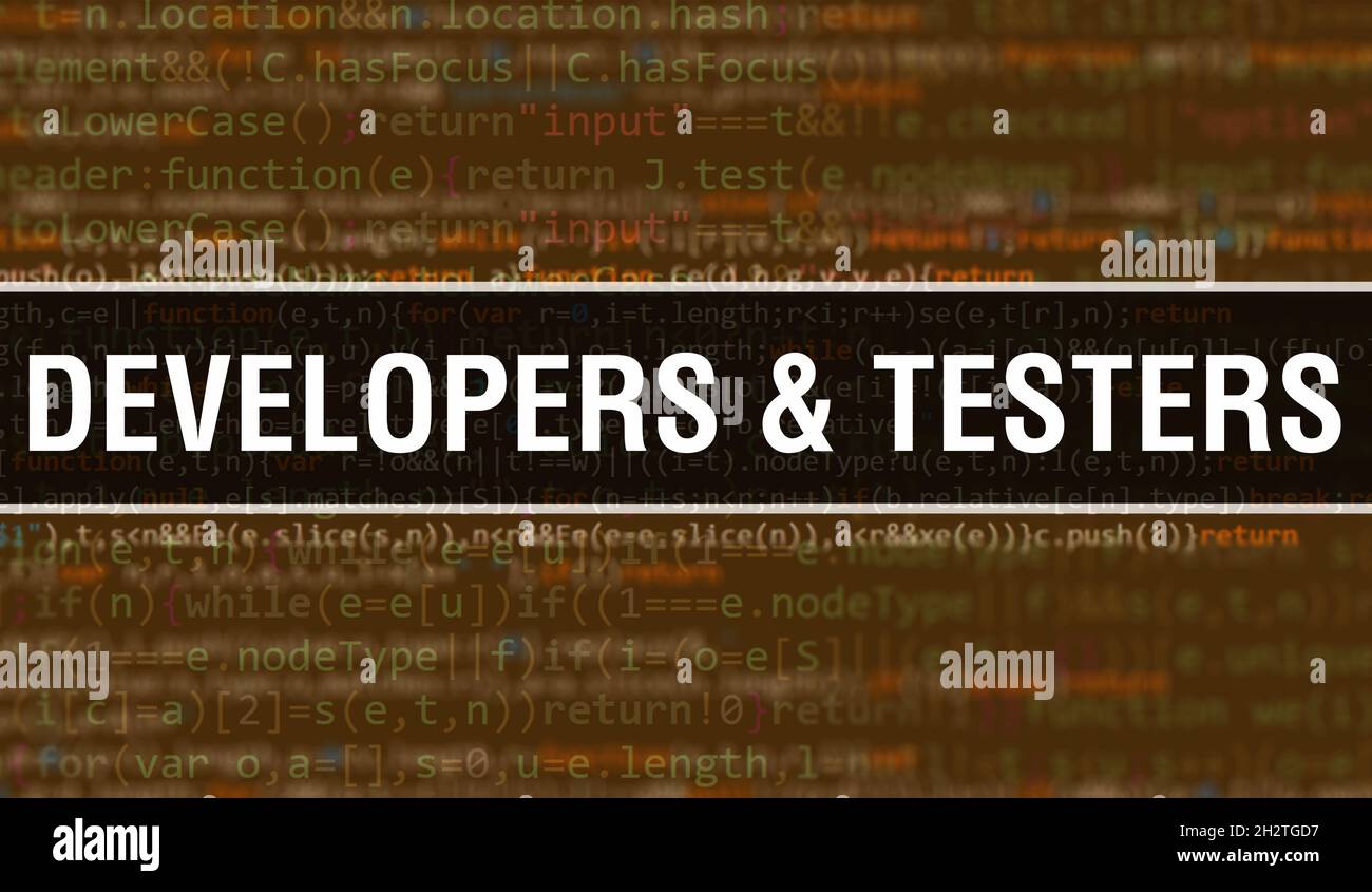 Developers & Testers concept with Random Parts of Program Code ...