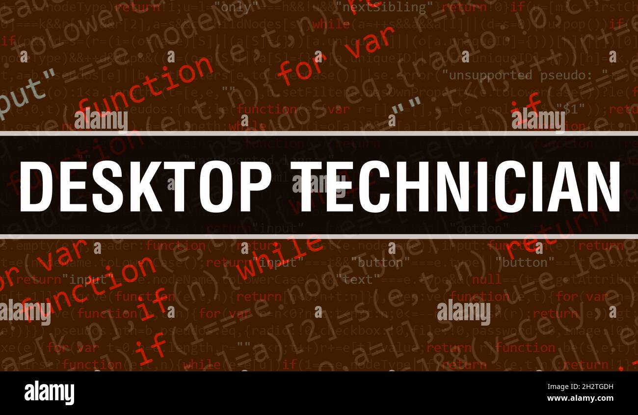 Desktop technician text written on Programming code abstract technology