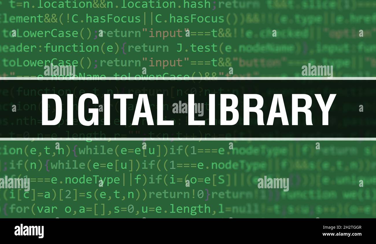 Digital library concept illustration using code for developing programs and app. Digital library