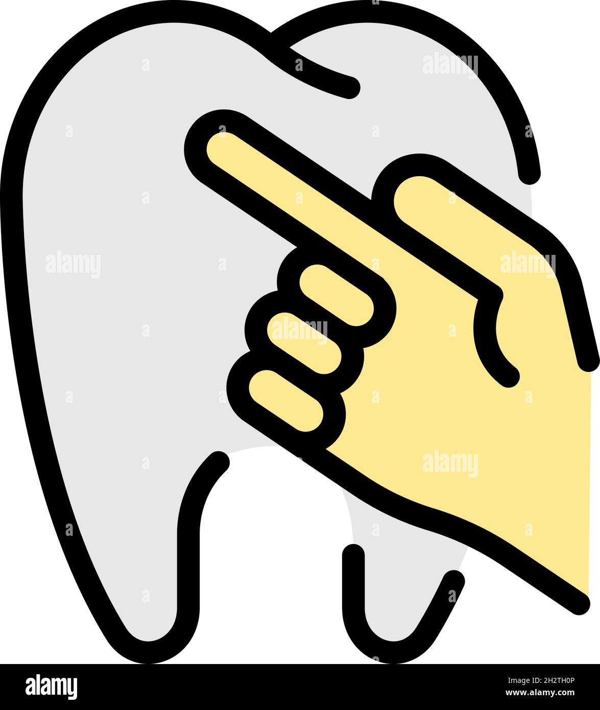Tooth and finger icon. Outline tooth and finger vector icon color flat