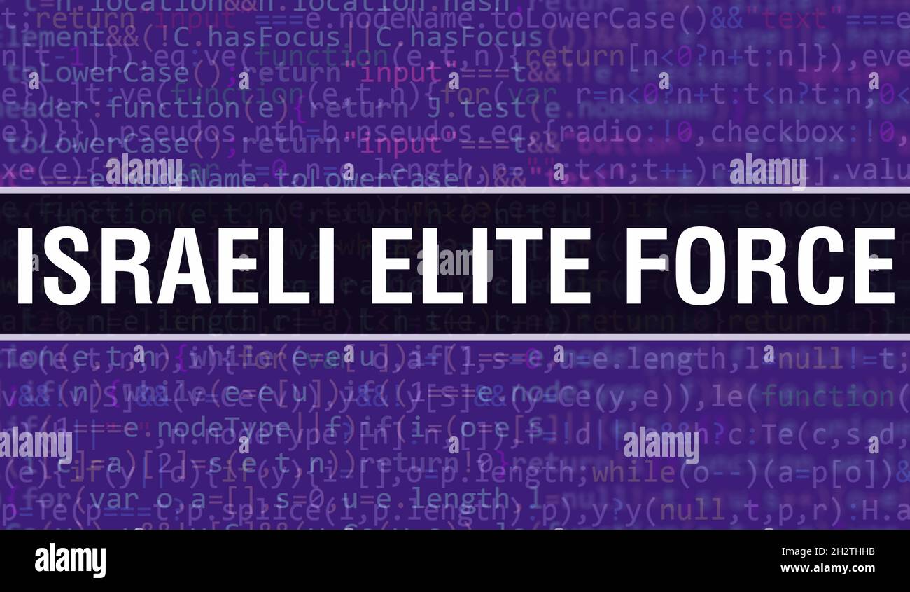 Israeli Elite Force concept with Random Parts of Program Code.Israeli Elite Force text written on Programming code abstract technology background of s Stock Photo