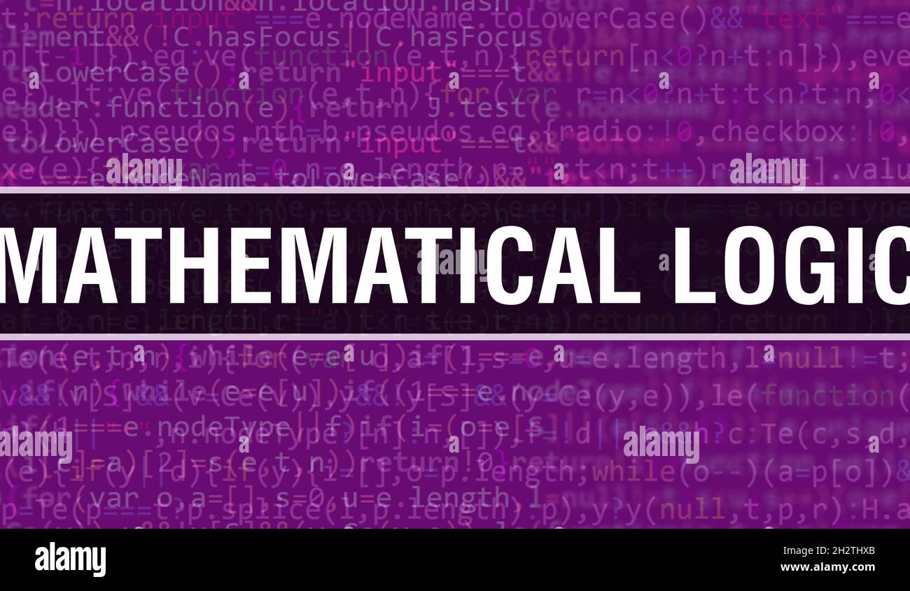 Mathematical logic concept with Random Parts of Program Code.Mathematical logic text written on Programming code abstract technology background of sof Stock Photo