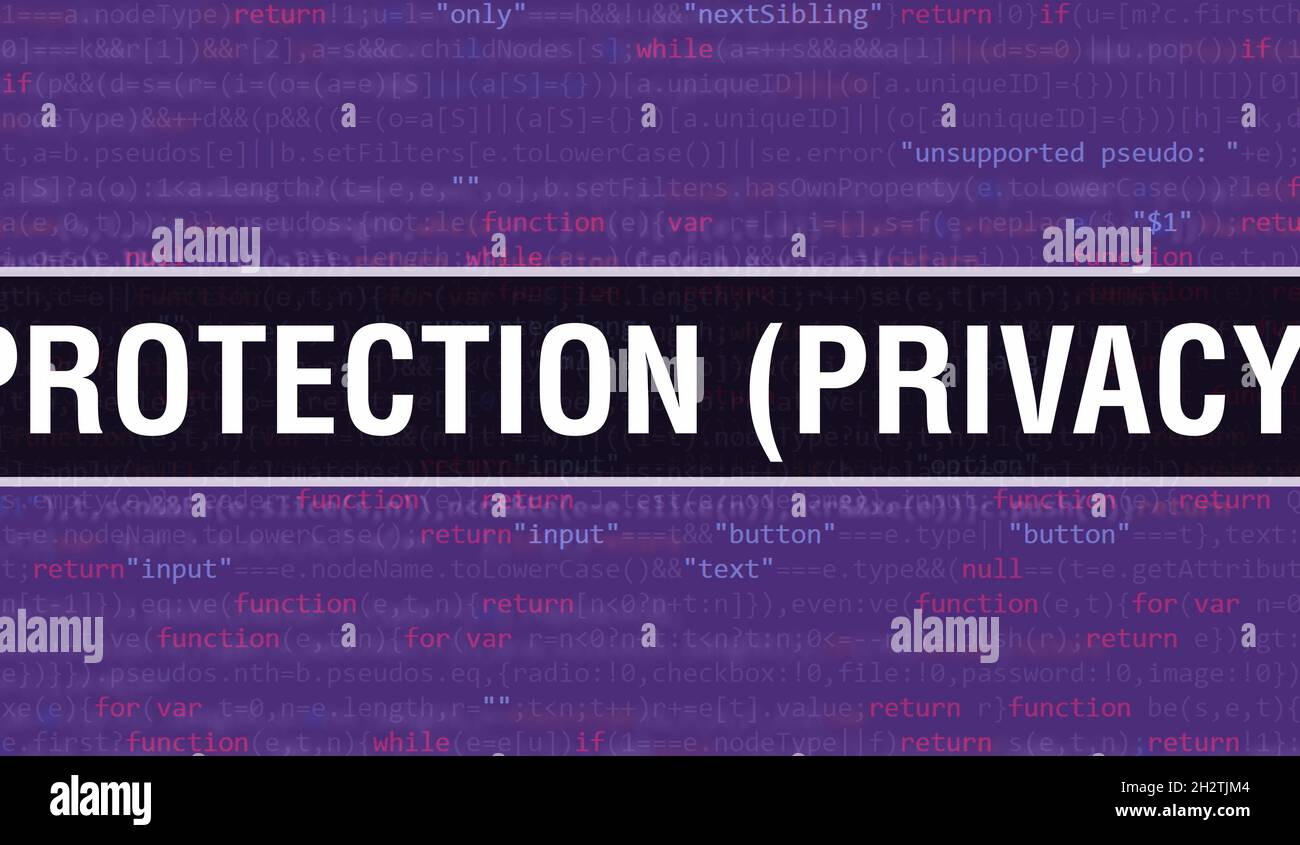 Protection (privacy) text written on Programming code abstract ...