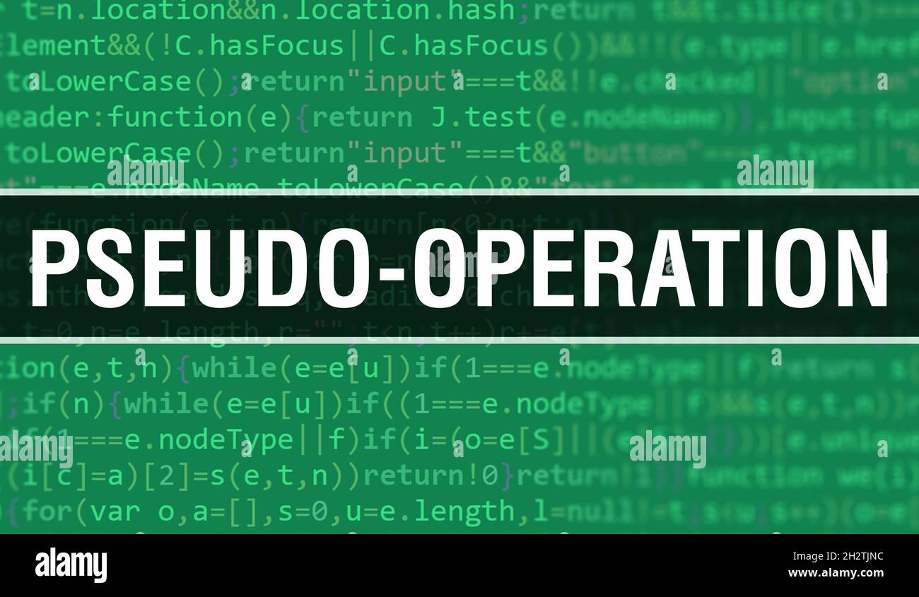 Pseudo-operation concept illustration using code for developing programs and app. Pseudo-operation website code with colourful tags in browser view on Stock Photo