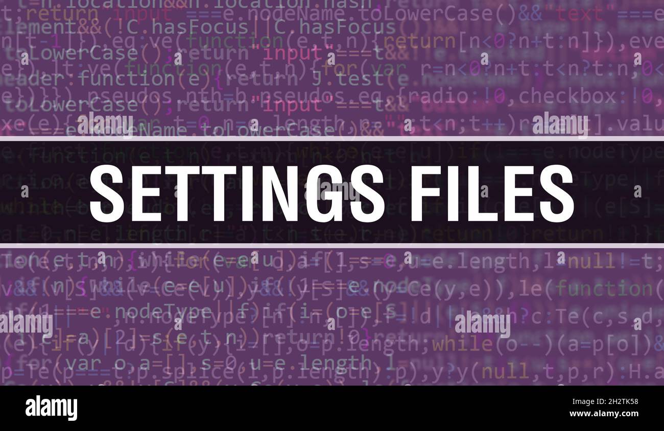 Settings Files with Digital java code text. Settings Files and Computer software coding vector concept. Programming coding script java, digital progra Stock Photo