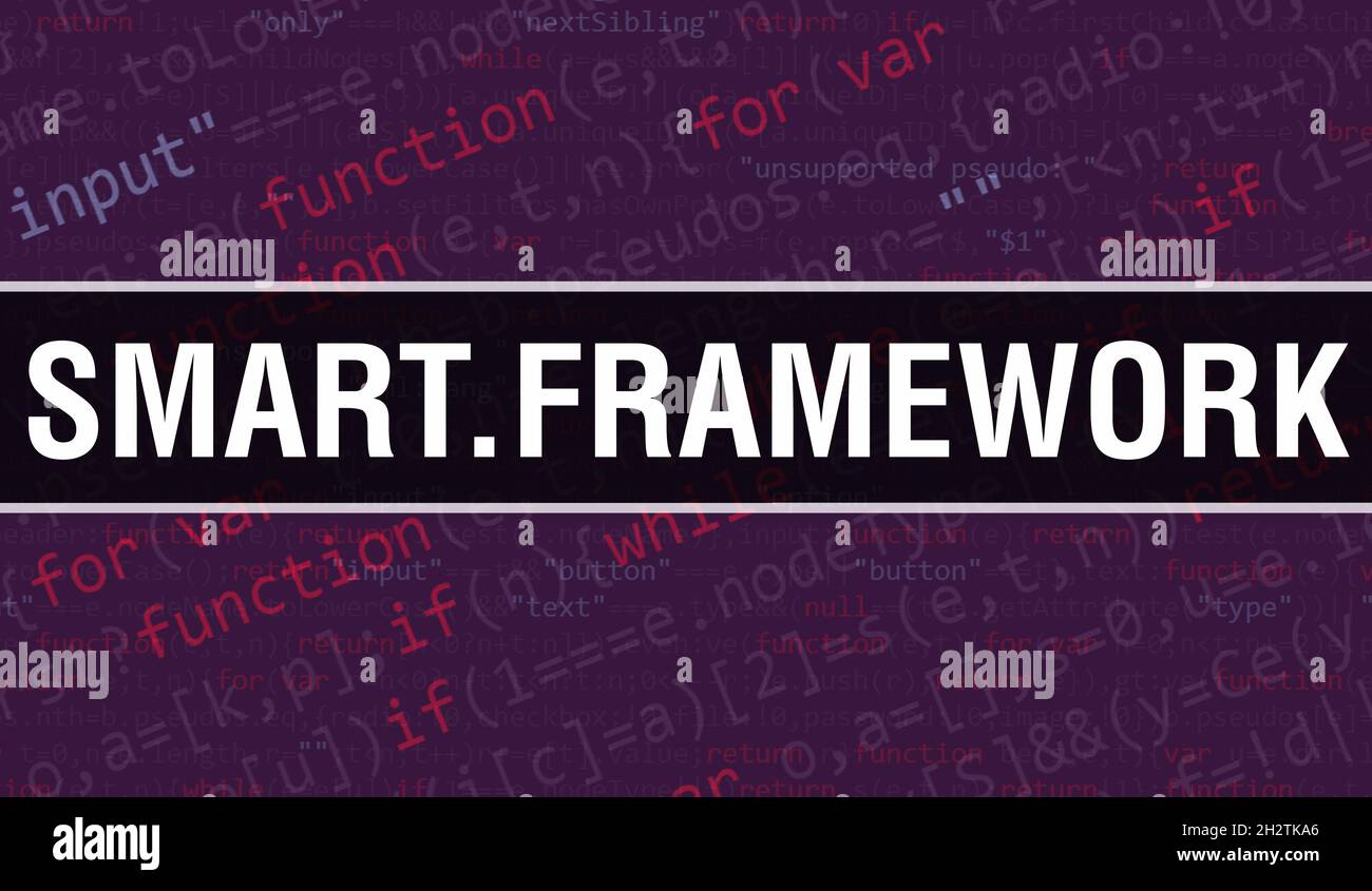Smart.Framework concept with Random Parts of Program Code.Smart.Framework text written on Programming code abstract technology background of software Stock Photo