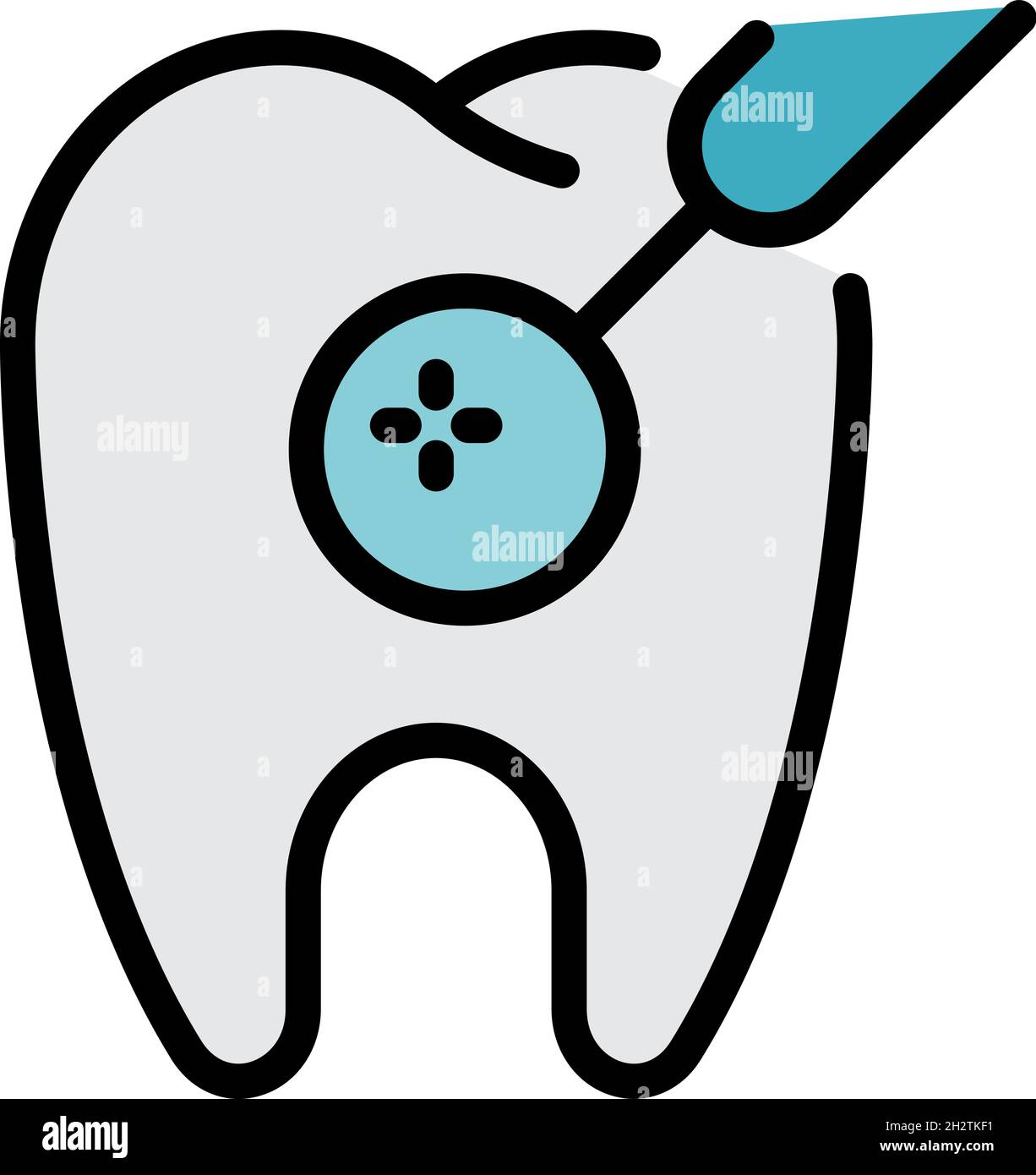 Mirror and tooth icon. Outline mirror and tooth vector icon color flat ...