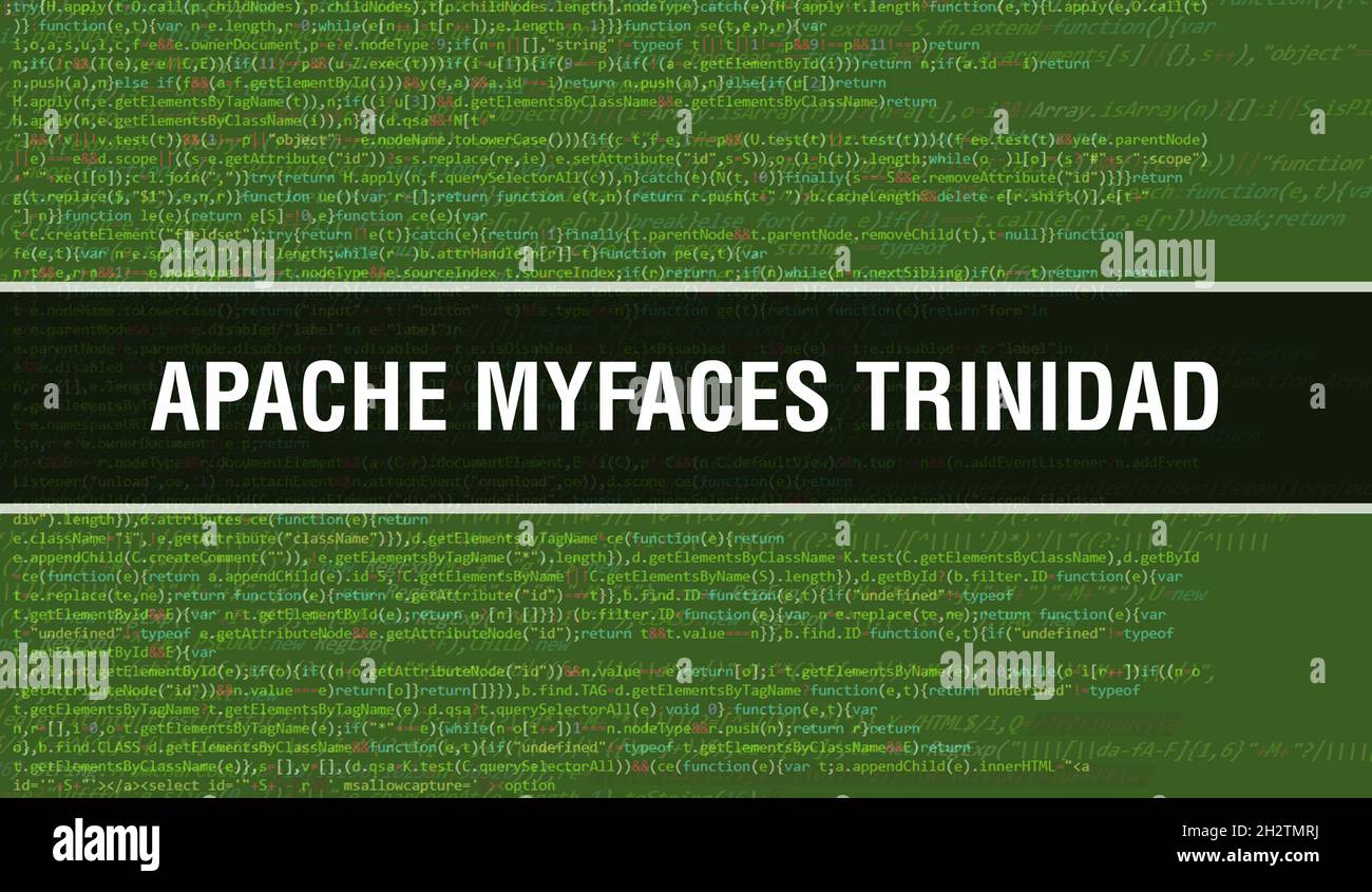 Apache MyFaces Trinidad with Binary code digital technology background. Abstract background with program code and Apache MyFaces Trinidad. Programming Stock Photo