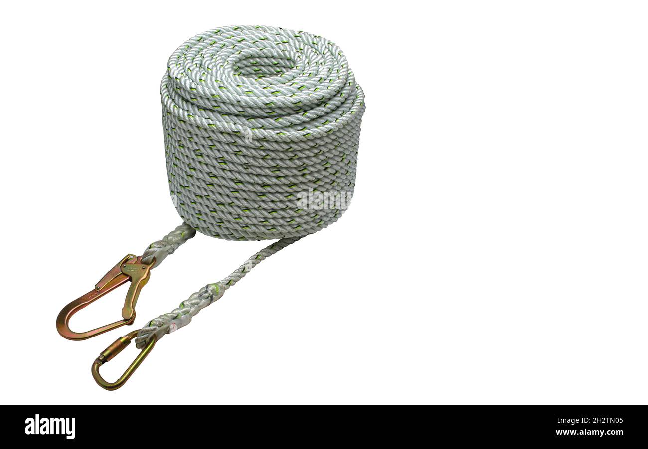 Ropes for rock climbing or height sports, can also be used as safety equipment for workers who work at heights Stock Photo