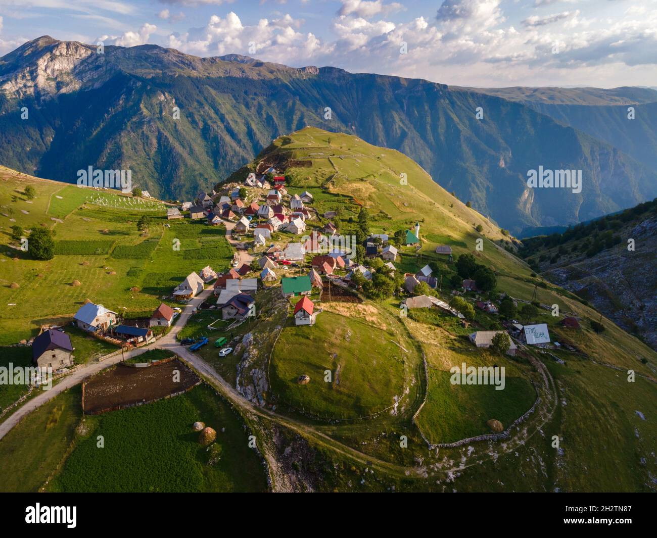 An aerial view of a mountain village Stock Photo - Alamy