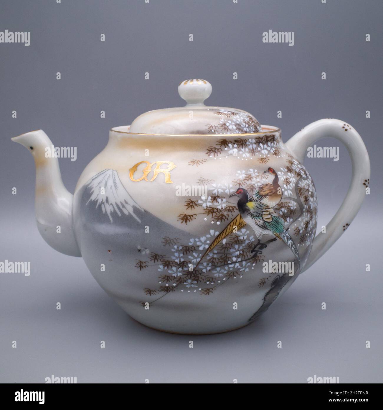 Unusual Antique Japanese Kutani Porcelain Tea Set Monogrammed GR. Mt