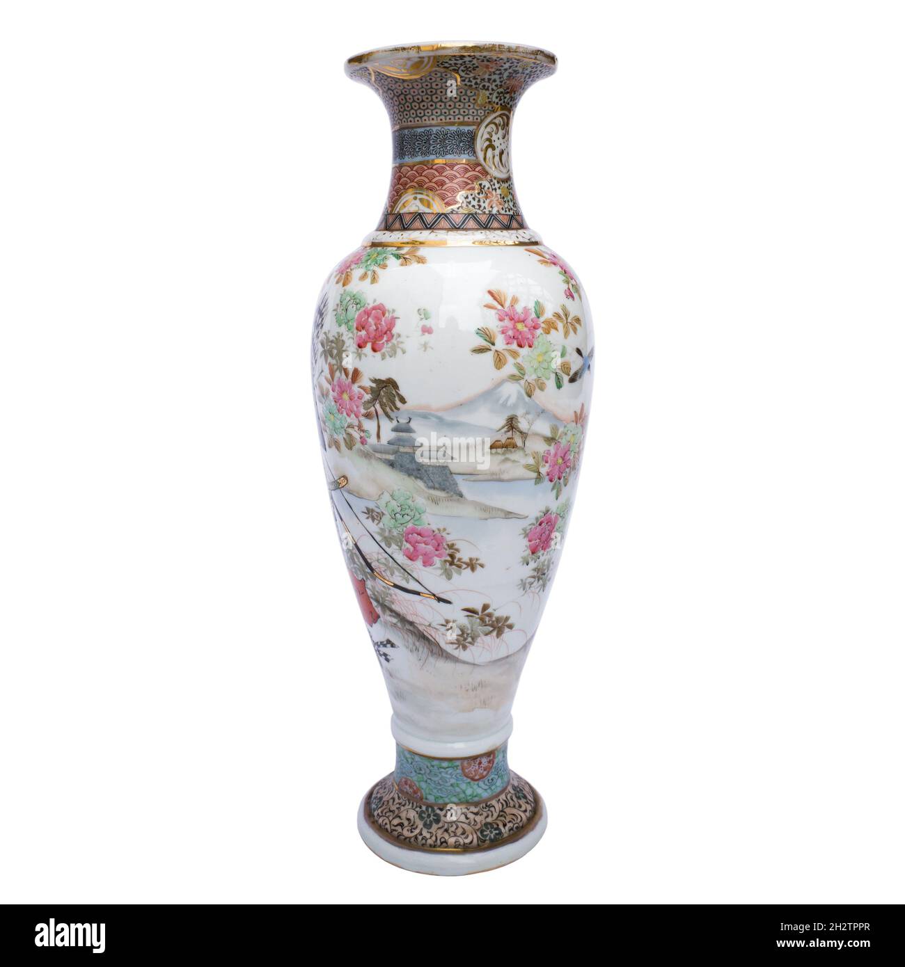 Large Antique Japanese Kutani Porcelain Vase With a Figural Scene. Early 20th century Stock Photo