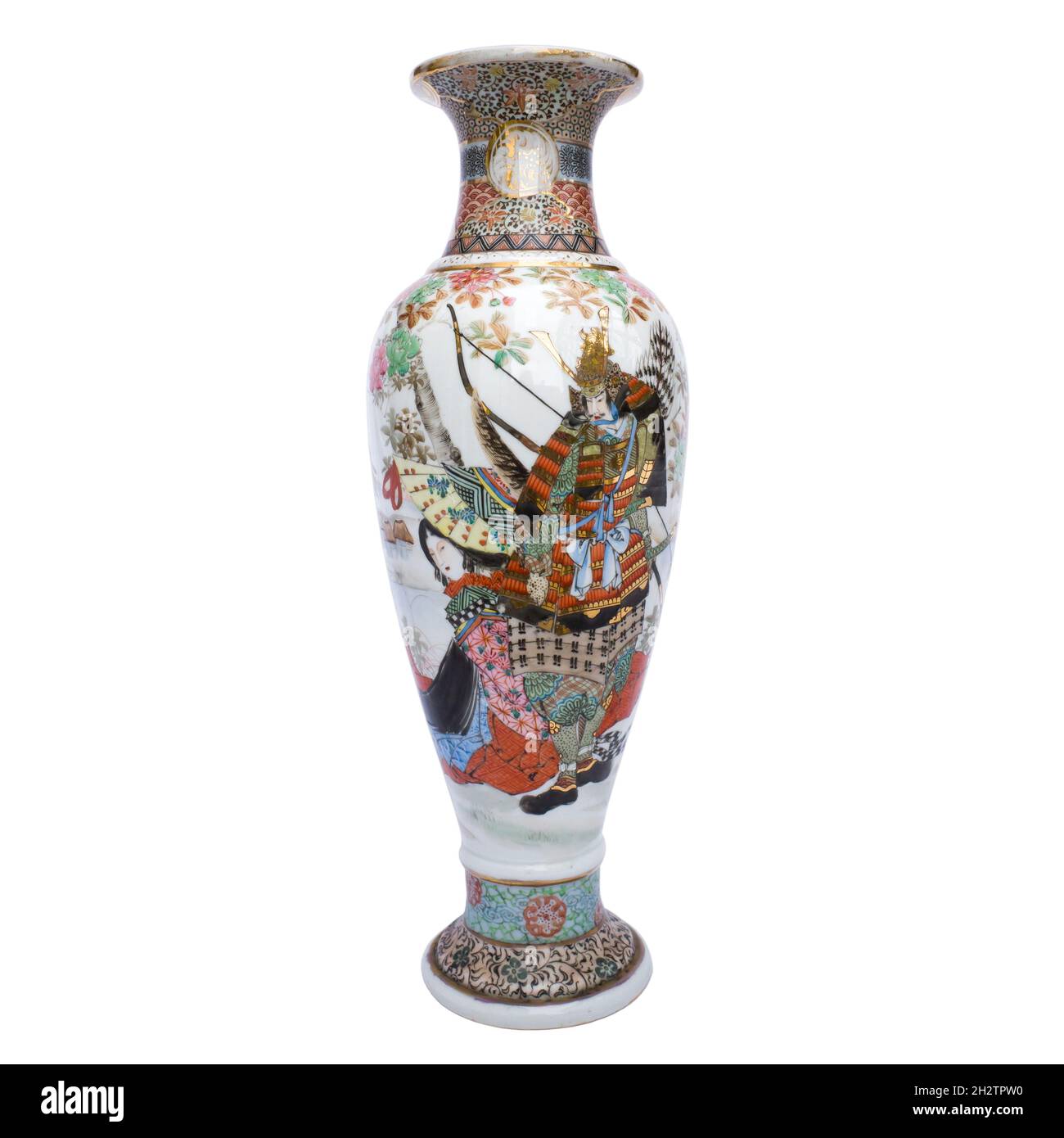 Large Antique Japanese Kutani Porcelain Vase With a Figural Scene. Early 20th century Stock Photo