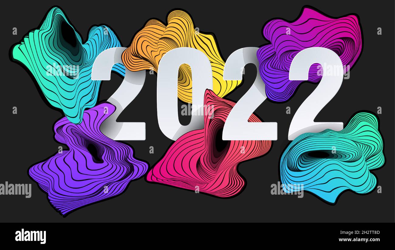 2022 Happy New Year Creative cover. Abstract color liquid shape. Stock Vector
