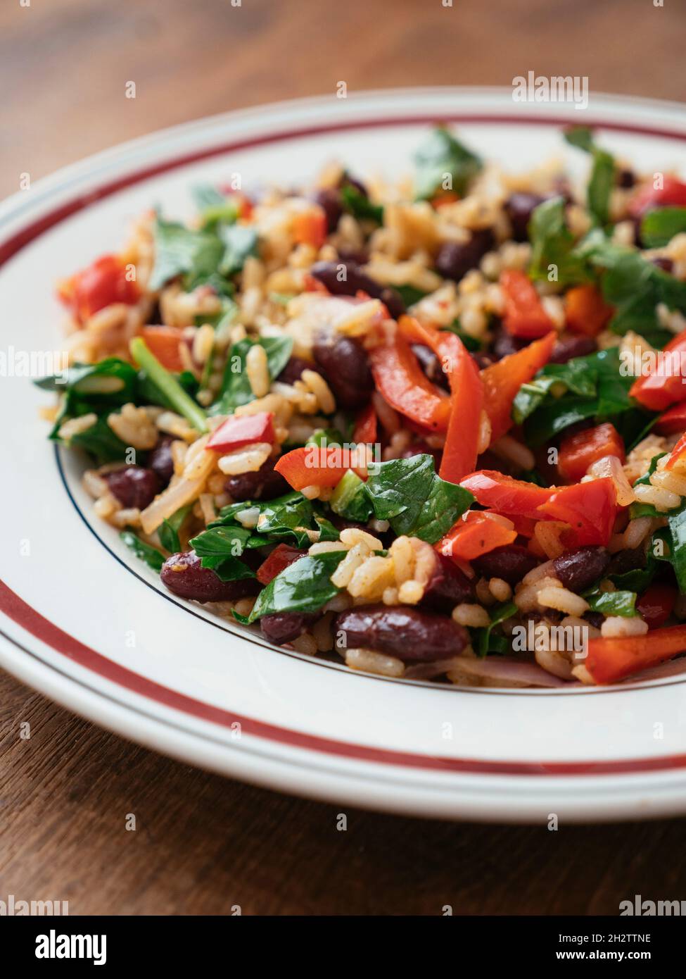 Rice and Beans with Sauteed Greens Stock Photo