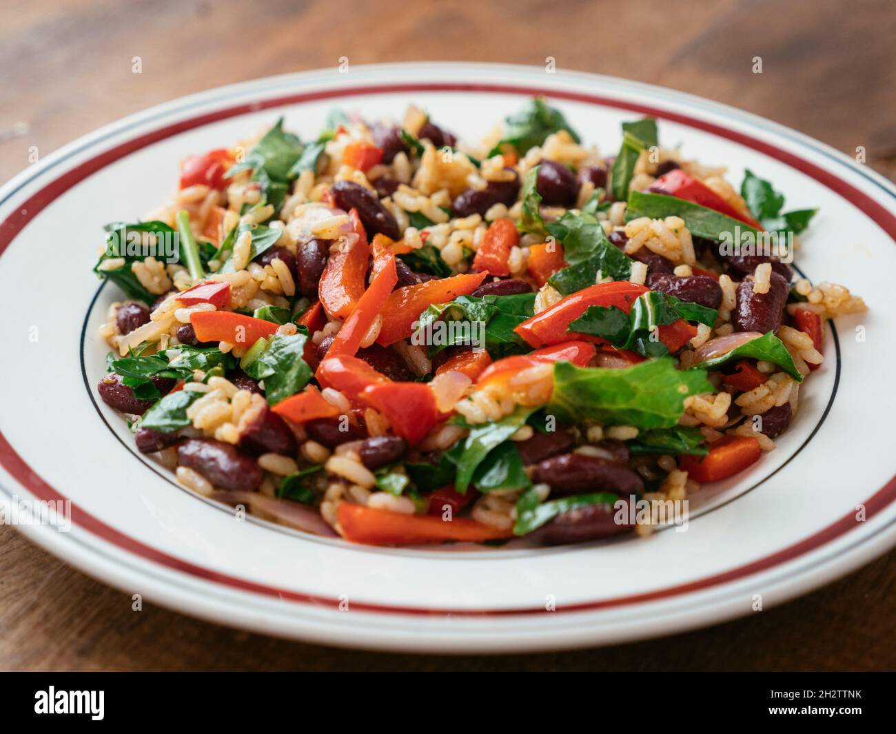 Rice and Beans with Sauteed Greens Stock Photo