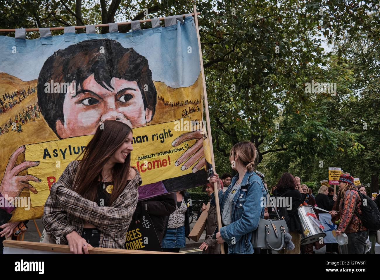 LONDON, UK. 23rd October 2021. Refugees Welcome demo by Amnesty International UK. Credit: Chiara Fabbro Stock Photo