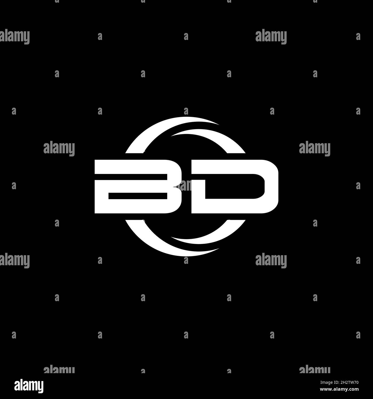 BD Monogram logo letter with simple shape and circle rounded design template isolated on black background Stock Vector