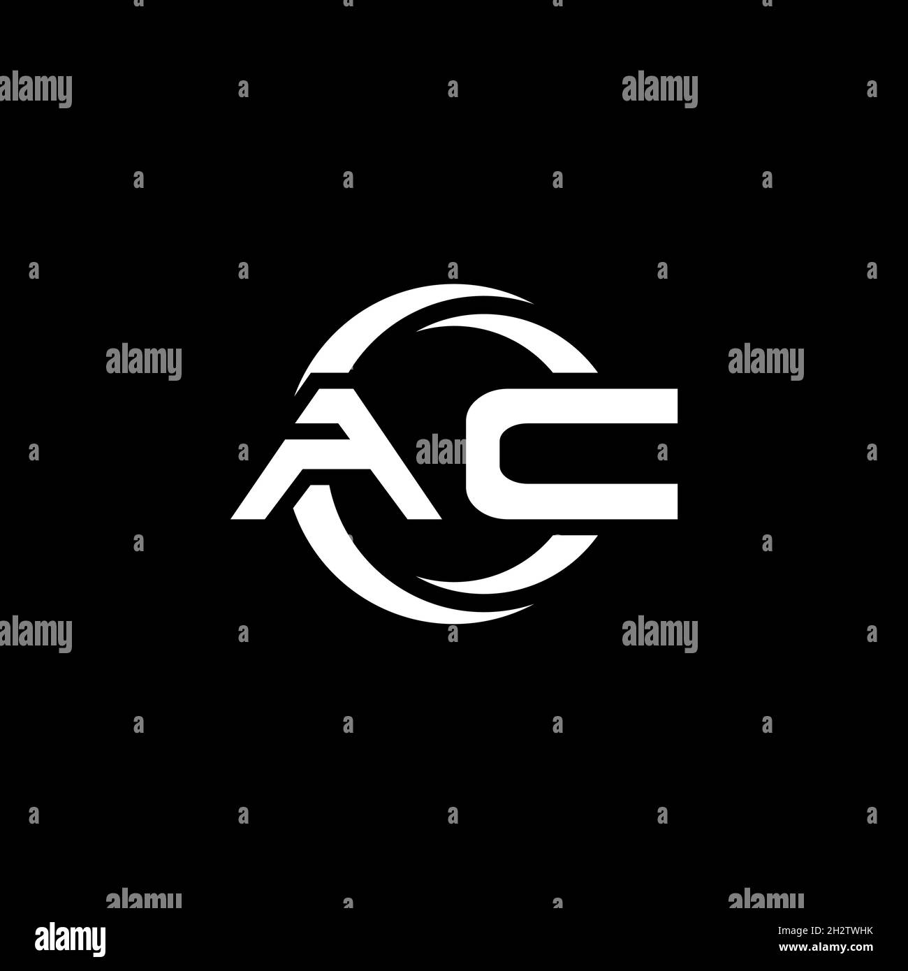 AC Monogram logo letter with simple shape and circle rounded design template isolated on black