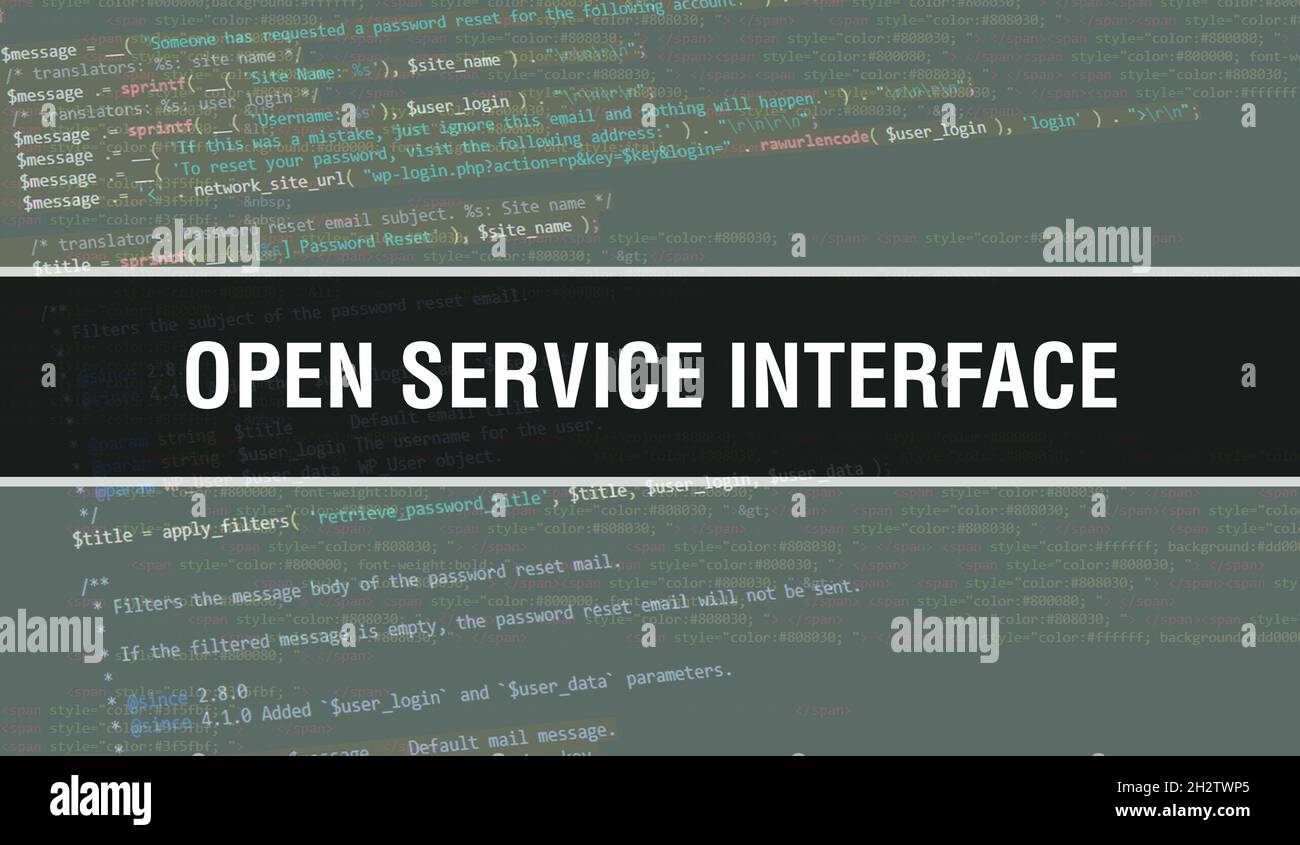 Open Coding Interface Open Service Interface text written on Programming code abstract ...