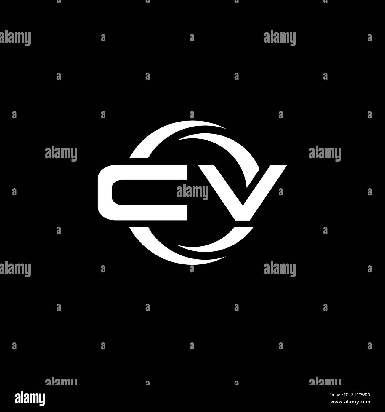 CV Monogram logo letter with simple shape and circle rounded design template isolated on black background Stock Vector