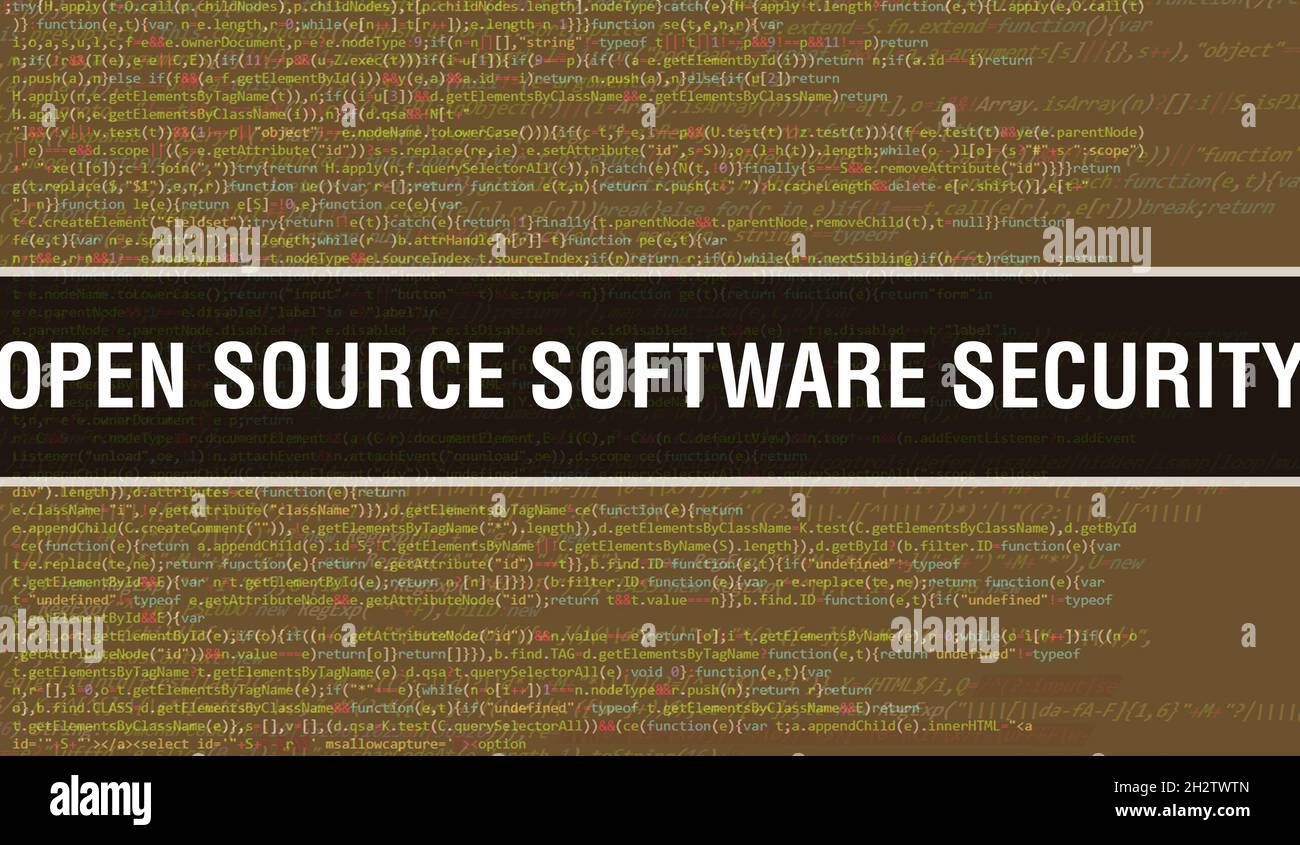 Open source software security concept with Random Parts of Program Code ...