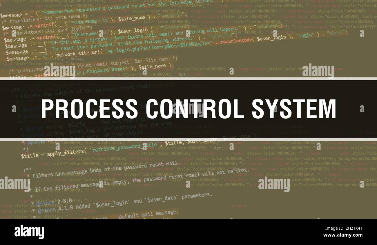 Process control system text written on Programming code abstract ...