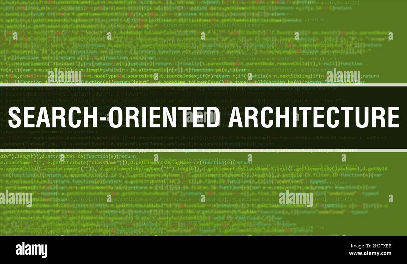 Search-oriented architecture with Digital java code text. Search-oriented architecture and Computer software coding vector concept. Programming coding Stock Photo