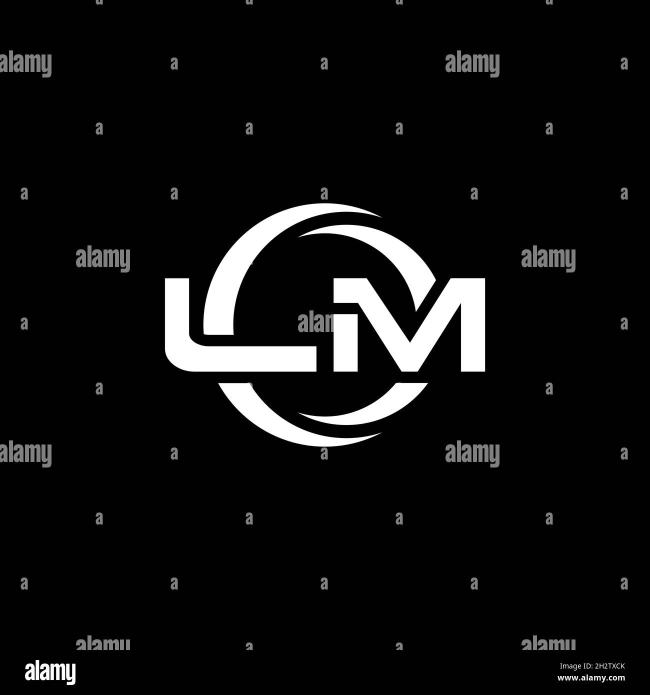 LM Monogram logo letter with simple shape and circle rounded design template isolated on black background Stock Vector