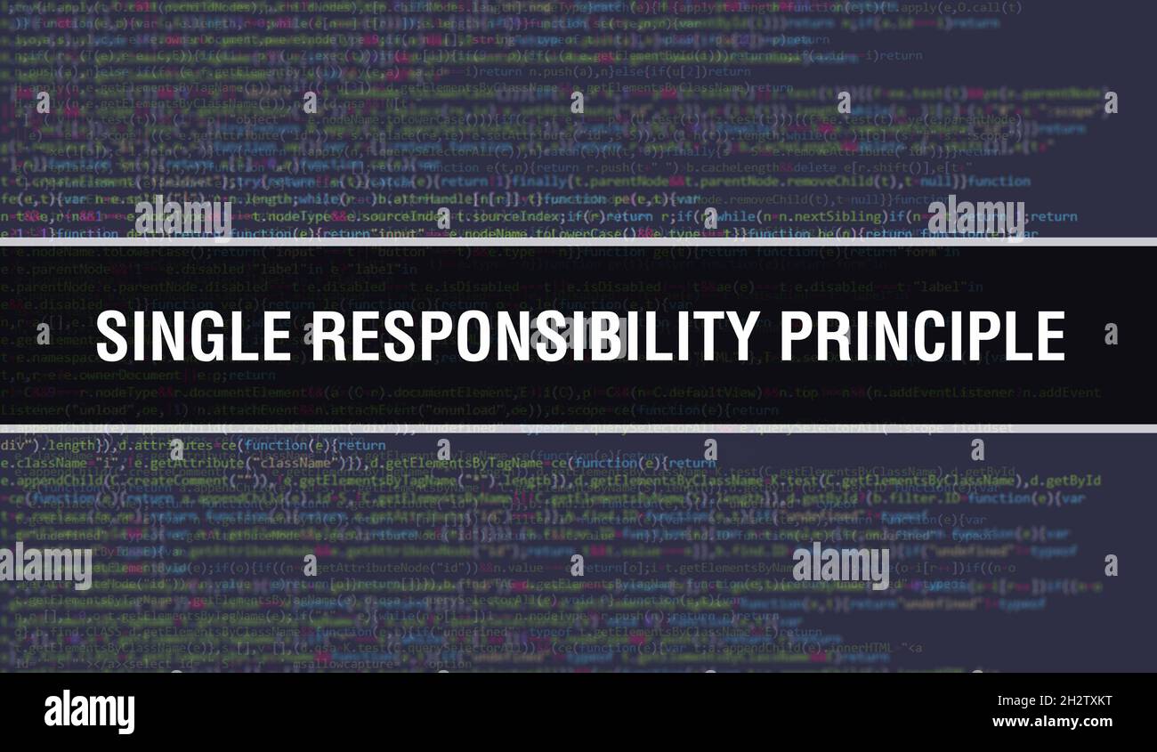 Single responsibility principle concept with Random Parts of Program Code. Single responsibility principle with Programming code abstract technology b Stock Photo