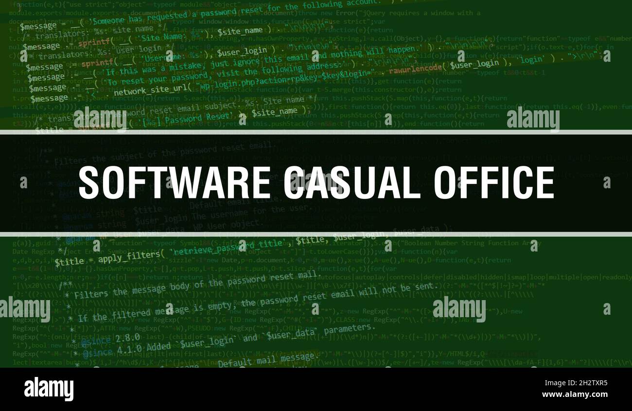 software casual office concept illustration using code for developing programs and app. software casual office website code with colourful tags in bro Stock Photo