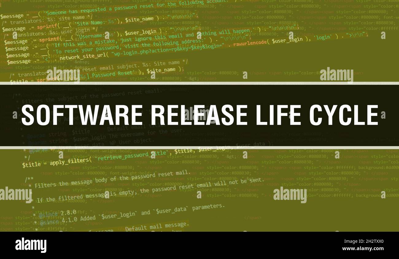 Software release life cycle text written on Programming code abstract ...