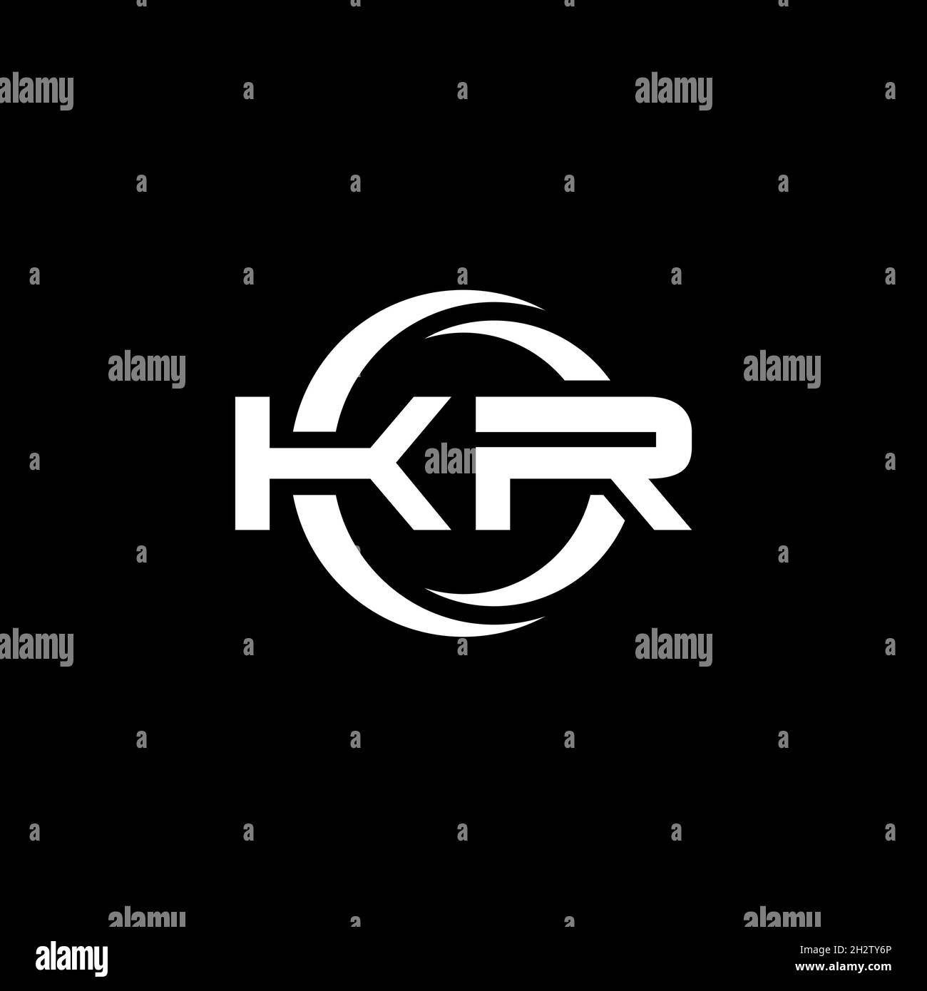 KR Monogram logo letter with simple shape and circle rounded design template isolated on black background Stock Vector