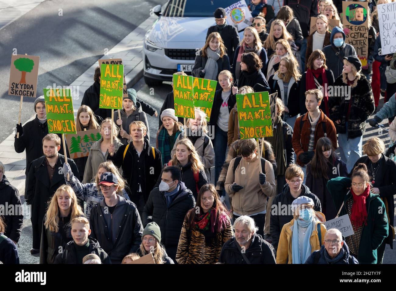 Stockholm, Sweden. 22 October, 2021. Swedish climate activists inspired by Greta Thunberg protest in Stockholm Stock Photo