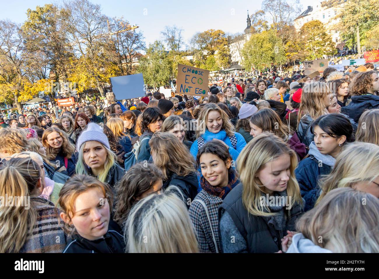Stockholm, Sweden. 22 October, 2021. Swedish climate activists inspired by Greta Thunberg protest in Stockholm Stock Photo