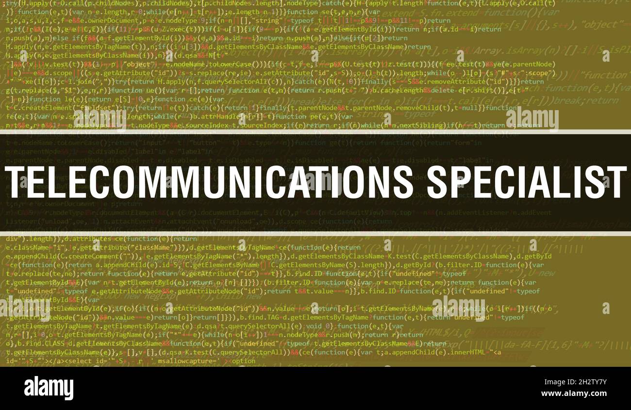 Telecommunications Specialist concept with Random Parts of Program Code. Telecommunications Specialist with Programming code abstract technology backg Stock Photo