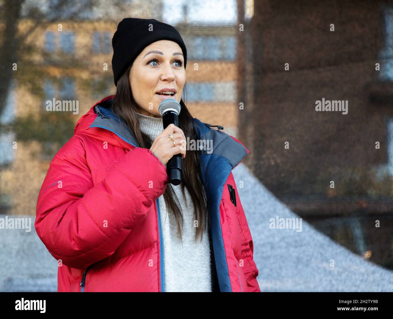 Stockholm, Sweden. 22 October, 2021. Swedish climate activist Lina Burnelius inspired by Greta Thunberg protest in Stockholm Stock Photo