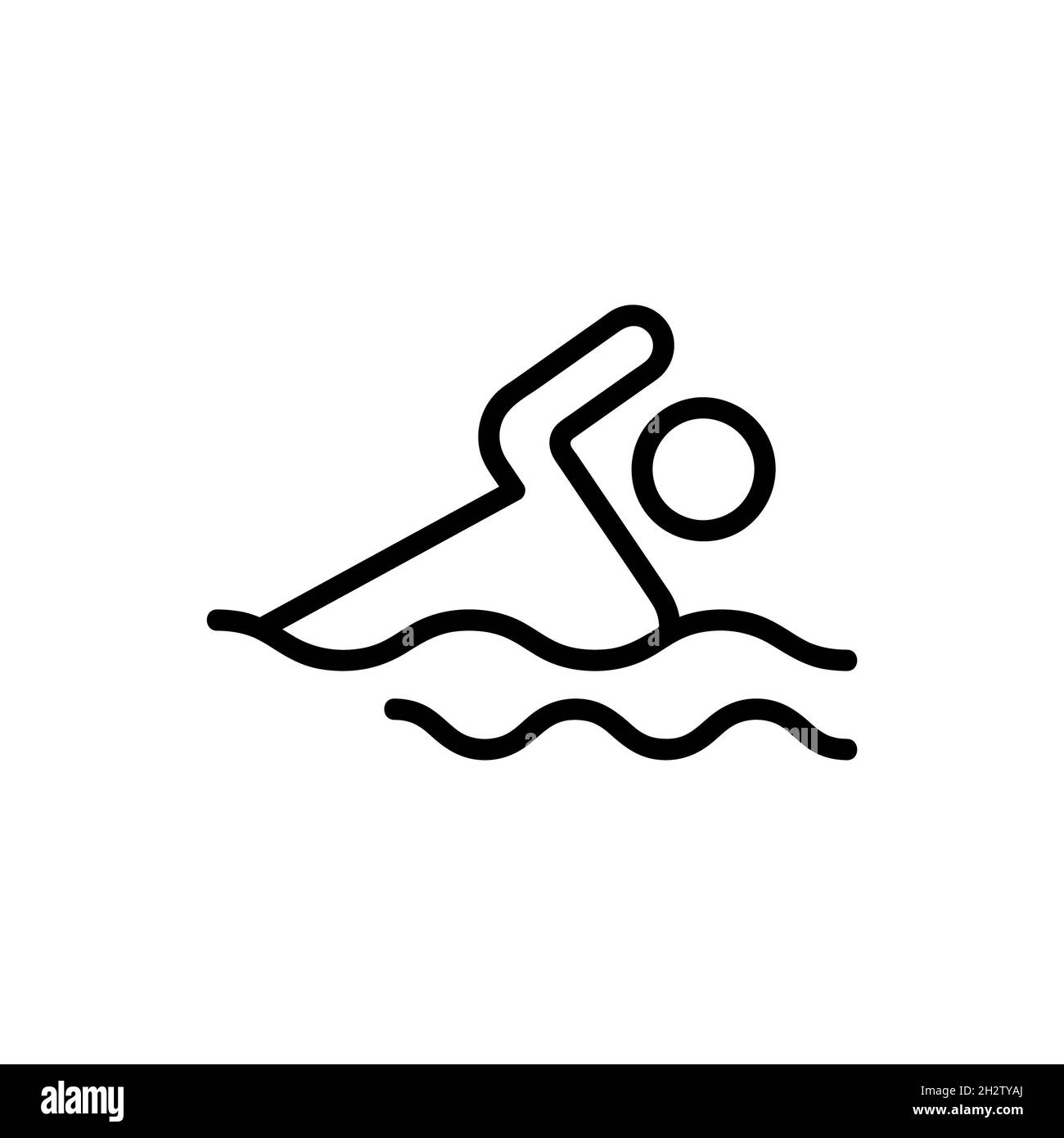 Swimmer in pool icon. Flat pictogram for web. Line stroke. Simple waves symbol isolated on white background. Outline icon vector eps10 Stock Photo