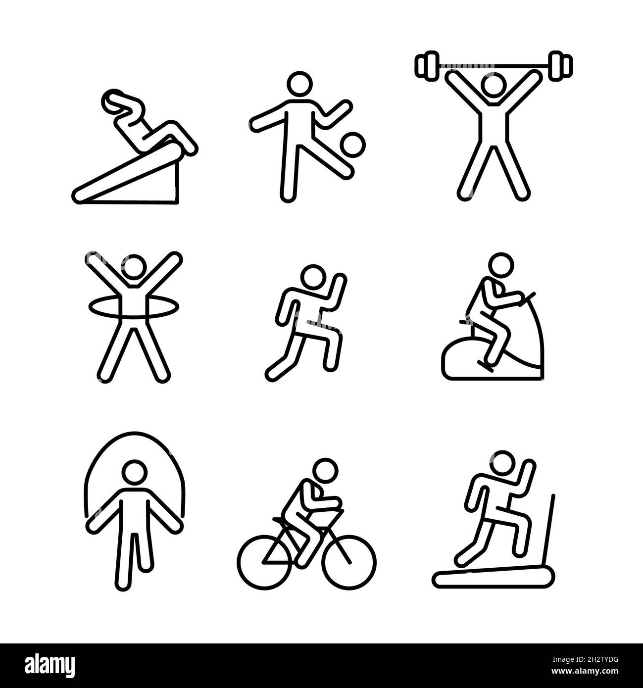 Healhty fitness icon. Flat sport pictogram for web. Line stroke. Simple gym  and diet symbols in stack isolated on white background. Outline icon vecto  Stock Photo - Alamy
