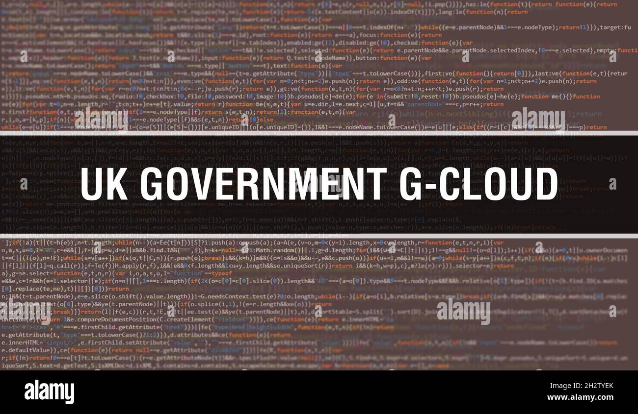 UK Government G-Cloud with Binary code digital technology background. Abstract background with program code and UK Government G-Cloud. Programming and Stock Photo