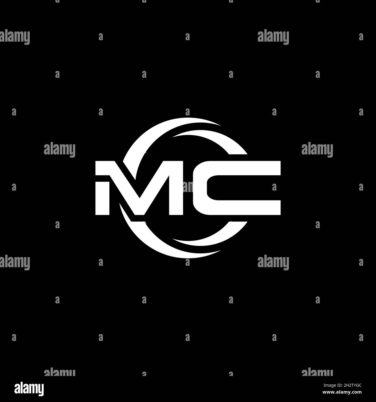MC Monogram logo letter with simple shape and circle rounded design template isolated on black background Stock Vector