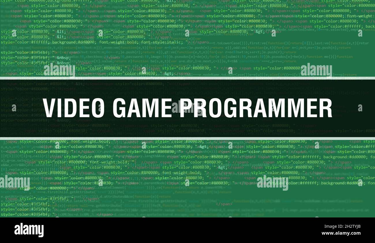 Video game programmer concept with Random Parts of Program Code.Video ...