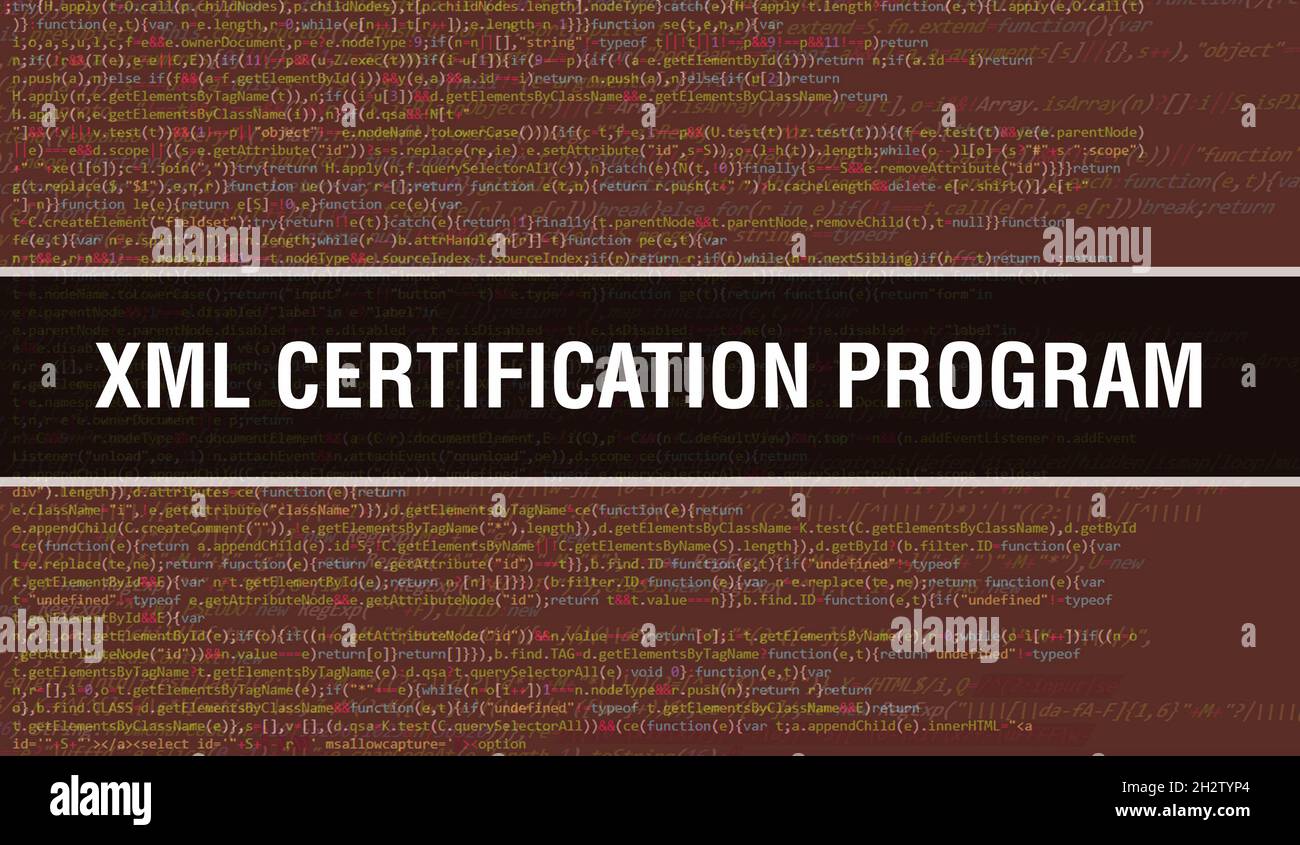 XML Certification Program concept with Random Parts of Program Code. XML Certification Program with Programming code abstract technology background of Stock Photo