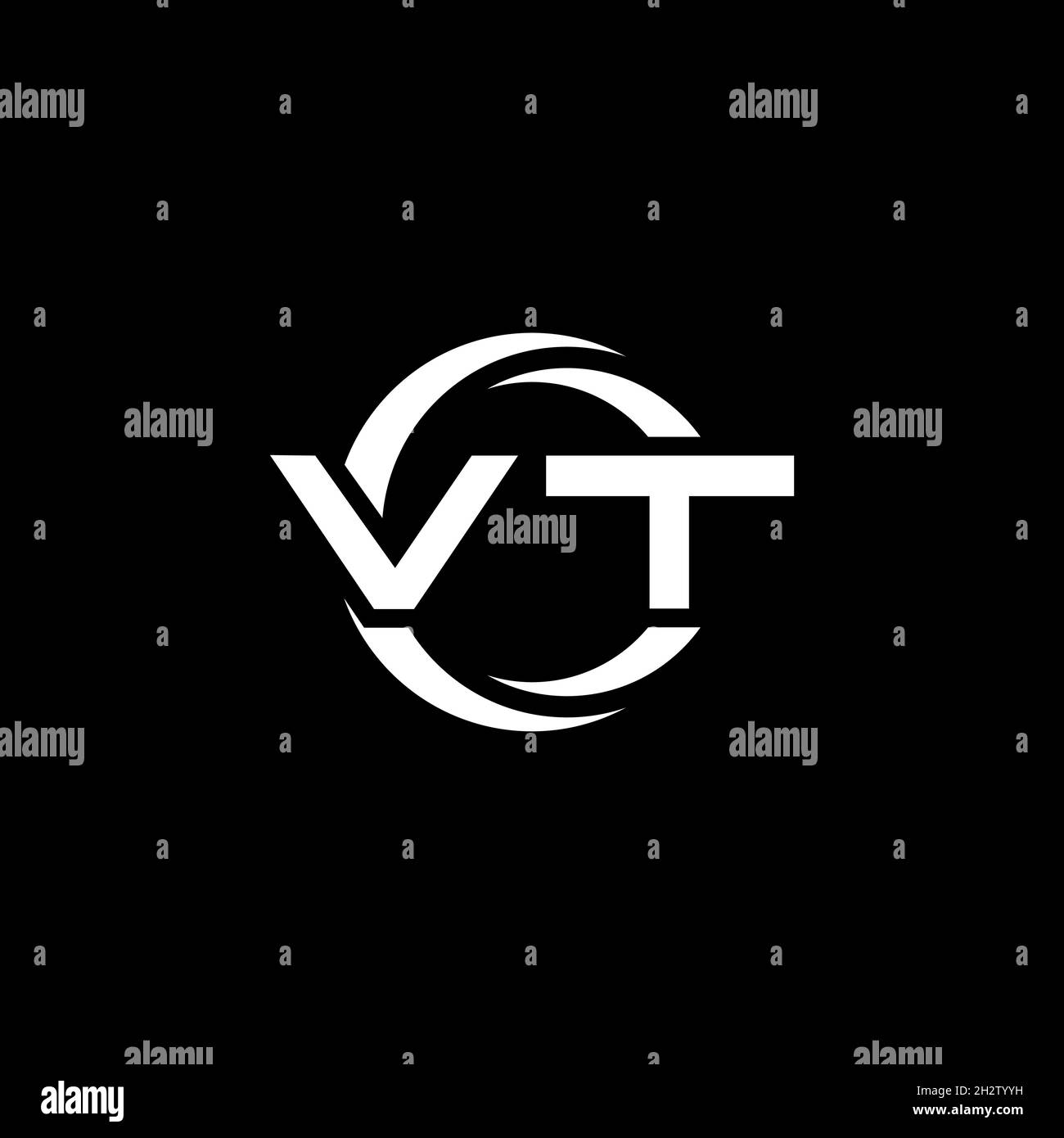VT Monogram logo letter with simple shape and circle rounded design template isolated on black background Stock Vector