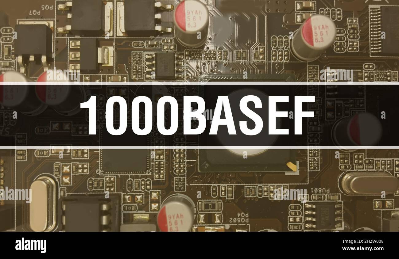 1000BaseF with Electronic components on integrated circuit board Background.Digital Electronic Computer Hardware and Secure Data Concept. Computer mot Stock Photo