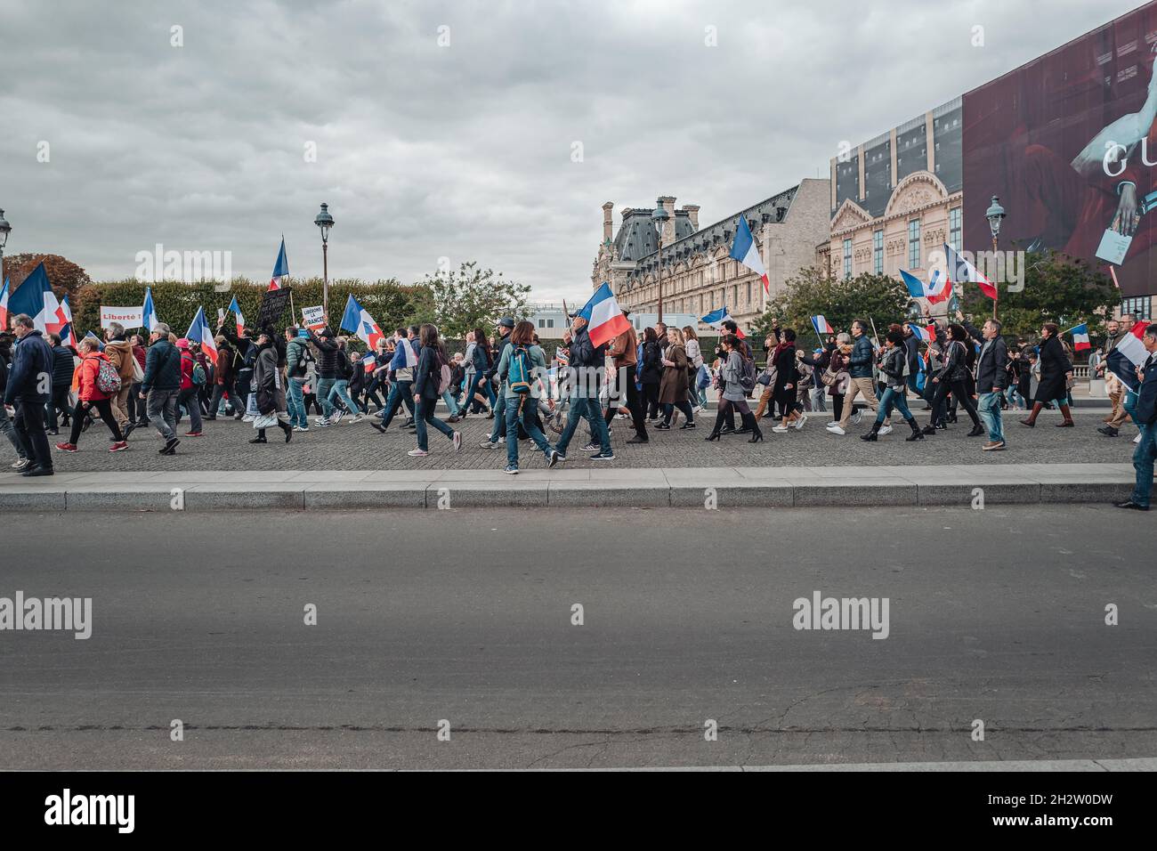 Paris, France - 23 October 2021: Protests march against the Covid-19 health pass Stock Photo