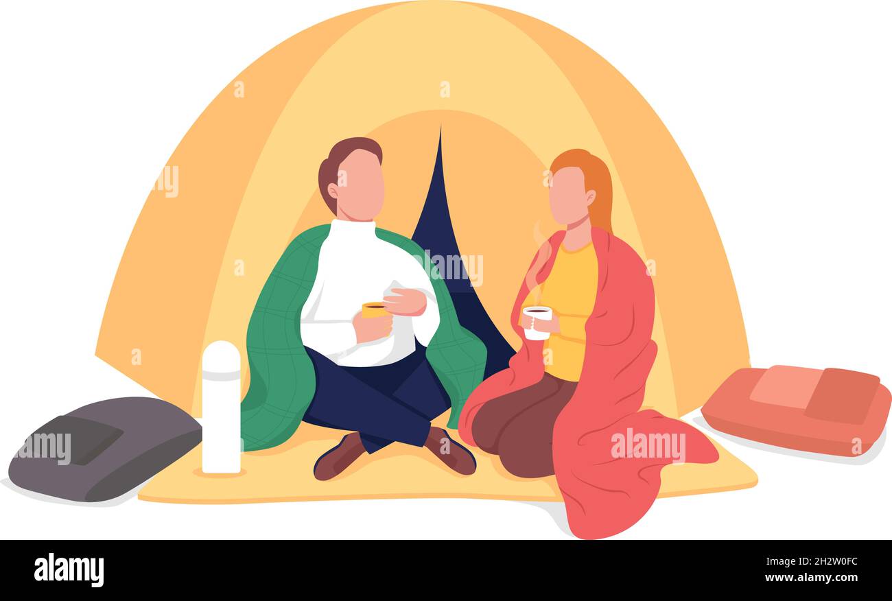 Couple camping semi flat color vector characters Stock Vector
