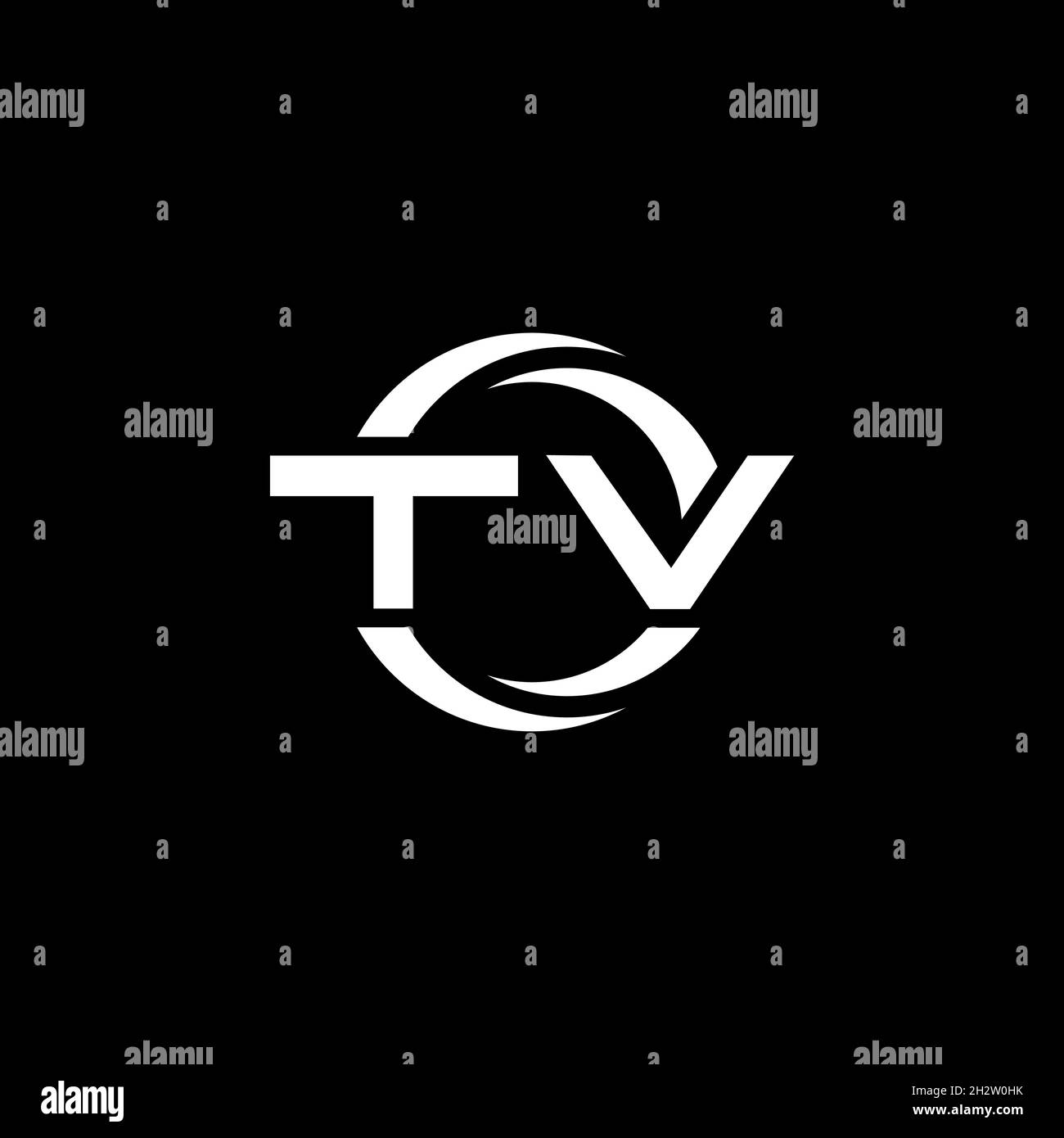 TV Monogram logo letter with simple shape and circle rounded design template isolated on black background Stock Vector
