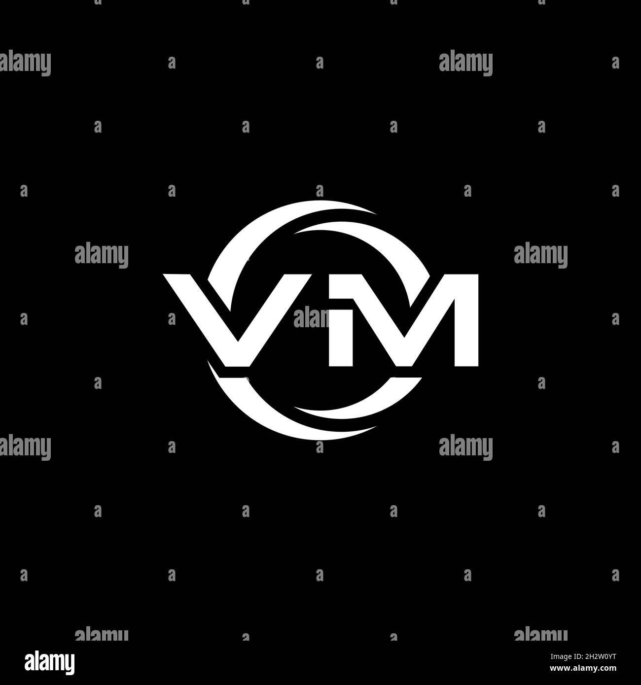 VM Monogram logo letter with simple shape and circle rounded design template isolated on black background Stock Vector