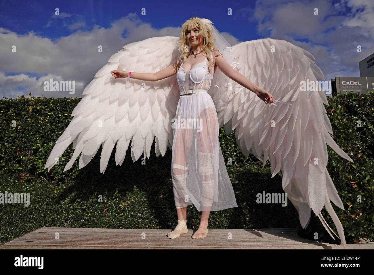 Cosplayer Zayne Hurley dressed as Ryo Asuka from Devilman Cyrybaby during the third day of MCM Comic Con at the ExCel London in east London. Picture date: Sunday October 24, 2021. Stock Photo